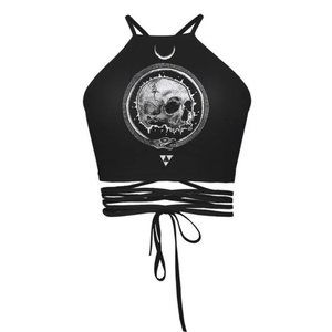 Sexy Crop Top, Tie Back, Black, Adjustable, Skull Snake, Stretch